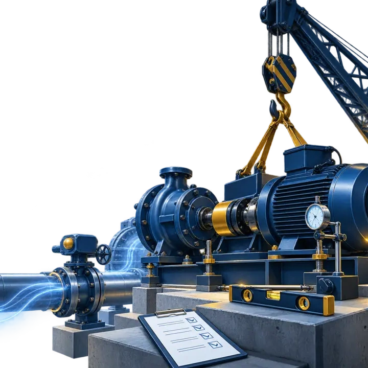 Conceptual illustration of industrial equipment installation and commissioning