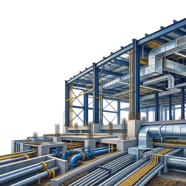 Conceptual illustration of industrial construction and utilities